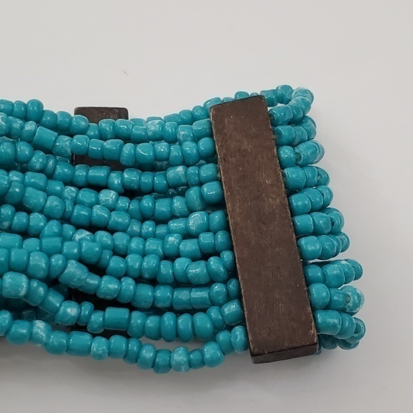 Faux Turquoise Beaded Bracelet Wood Brown Southwes - Picture 4 of 8